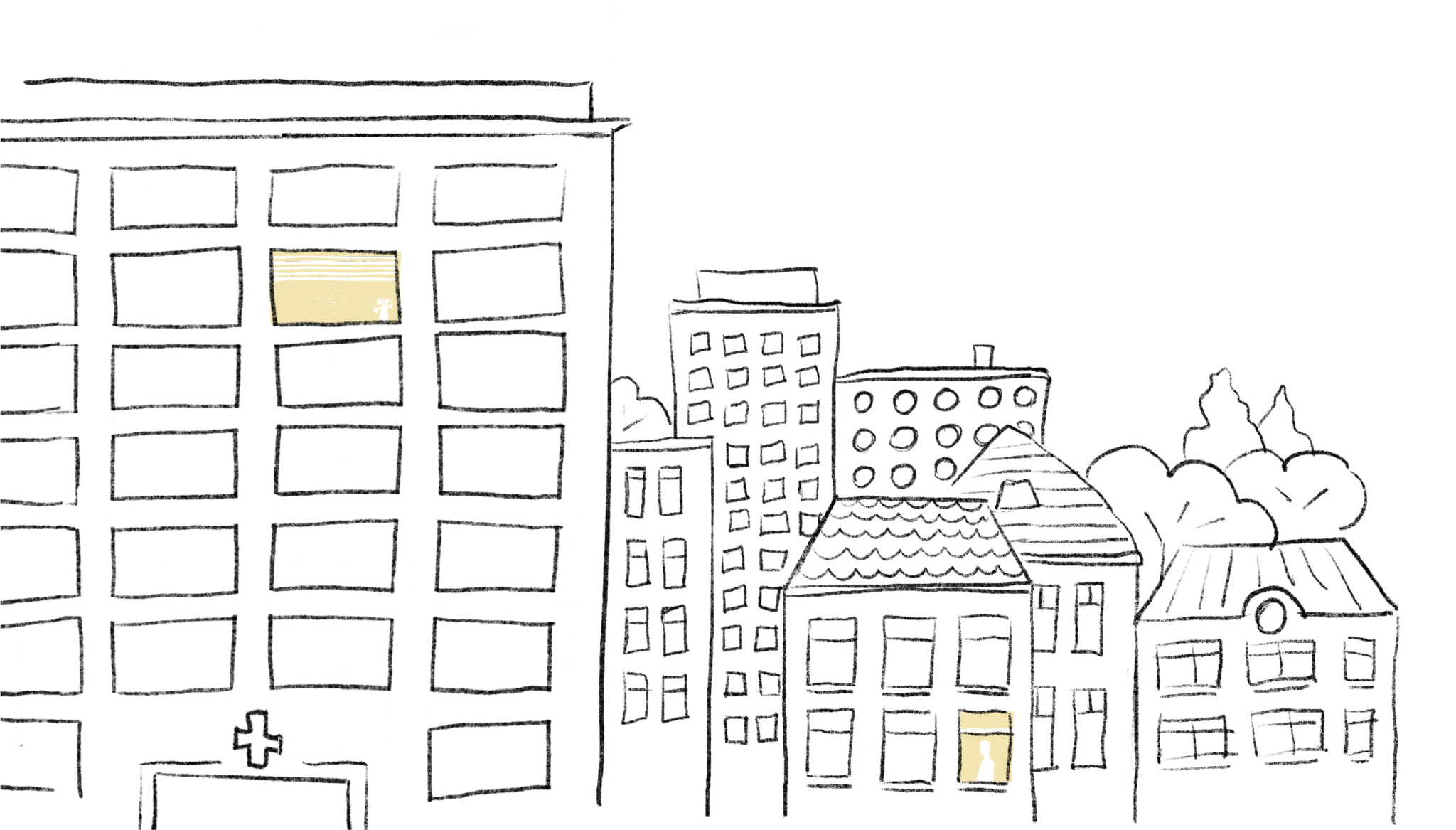 Gebouw met één verlicht raam